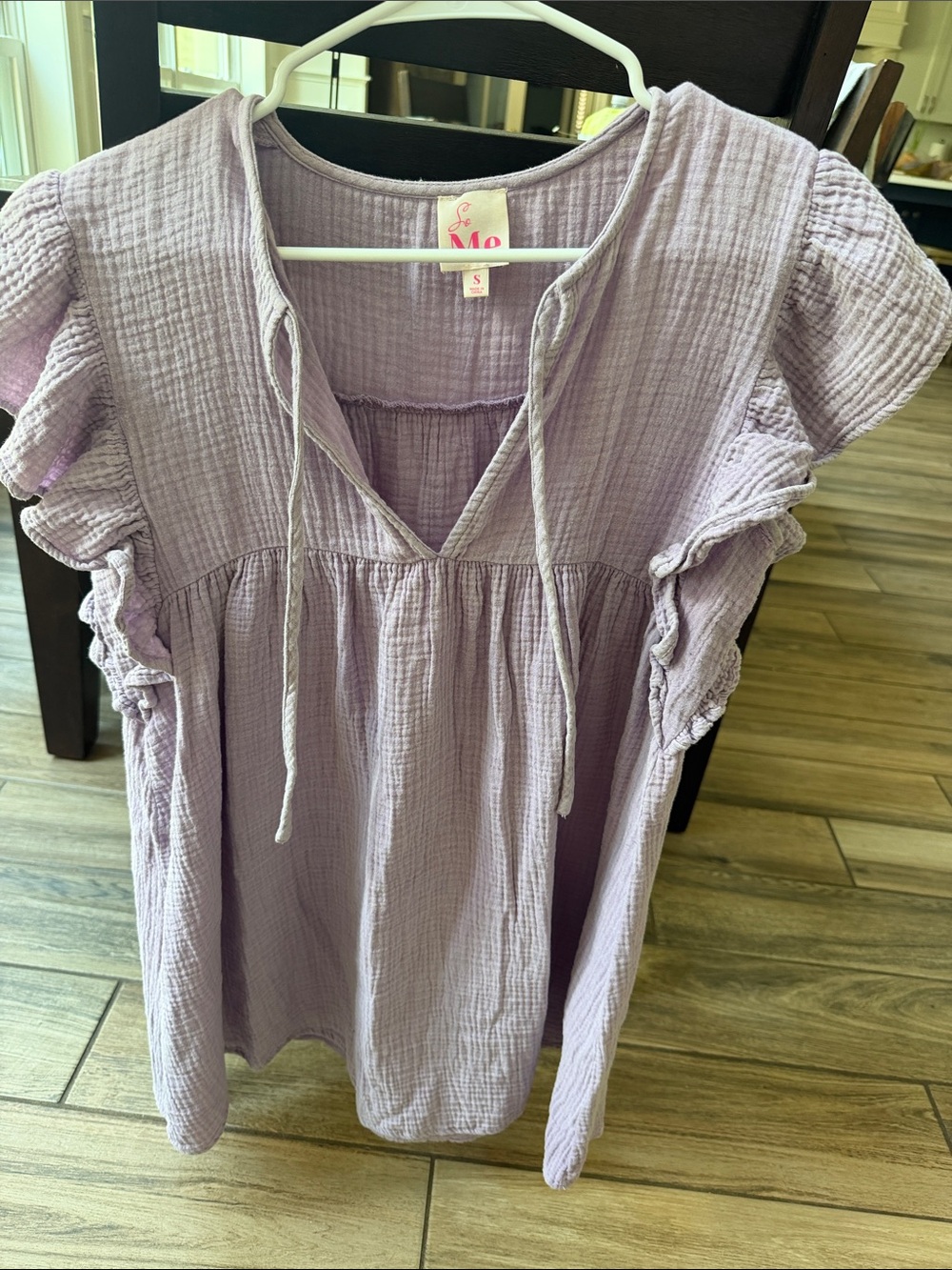 Lilac Gauze Ruffle Sleeve Peasant Dress- Lavender
